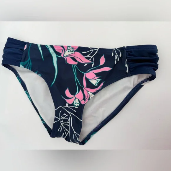 Girls Navy Floral Two-Piece Tankini Swim Set - Pink & Teal Size 12 - Picture 3 of 5